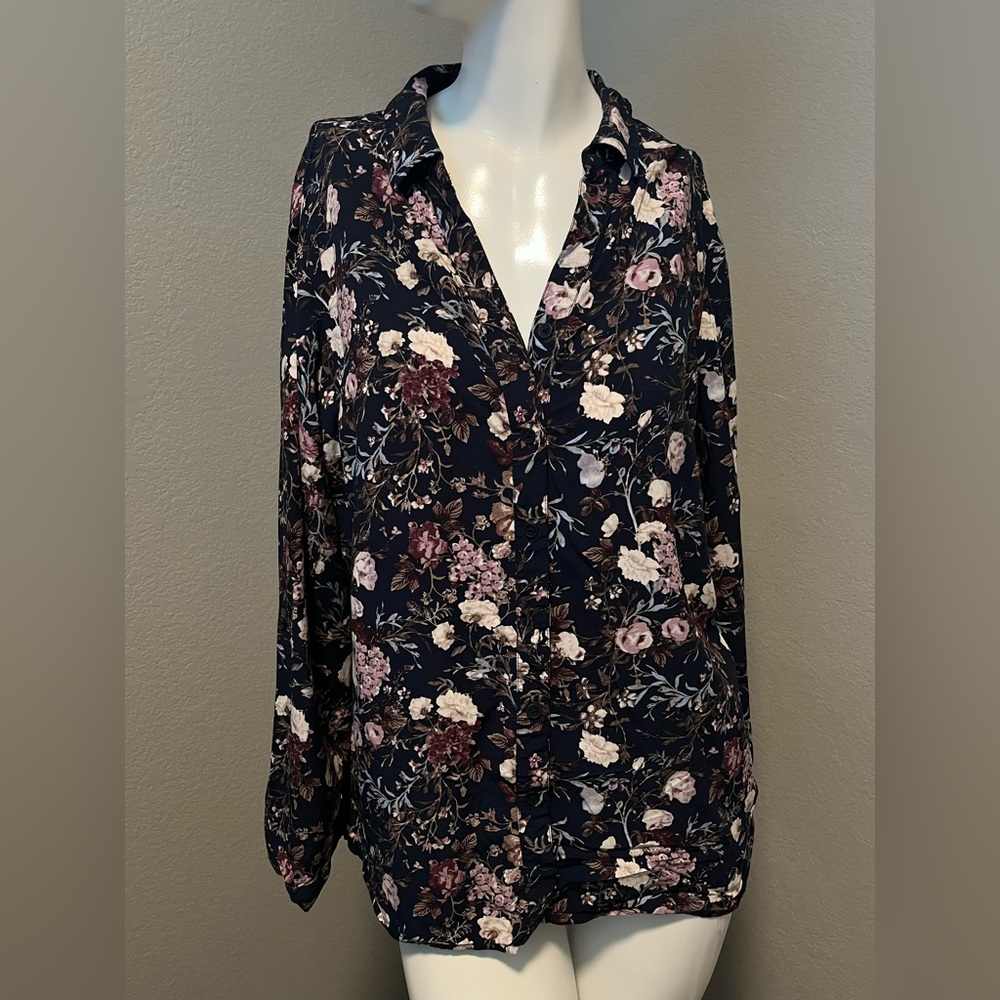 Croft & Barrow Women’s Multicolor Floral LS Button Down Shirt  Blouse Size L